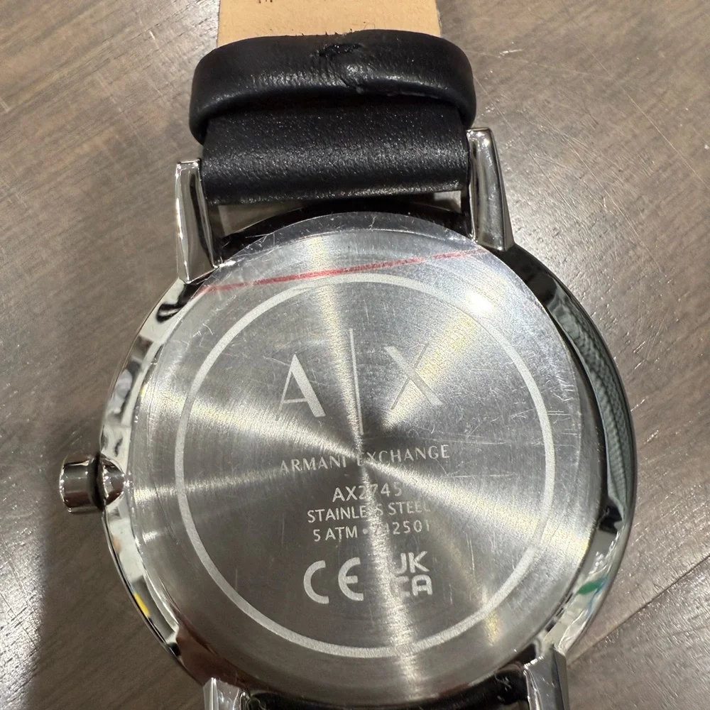 Armani Exchange NEW Cayde Chronograph Black Dial Black Leather Strap Watch